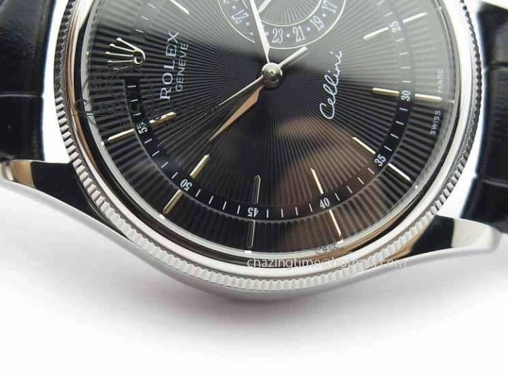 1223 Cellini Date VF Best Edition SS Black Dial Stick Markers On Black Leather Strap A Lightweight 3725